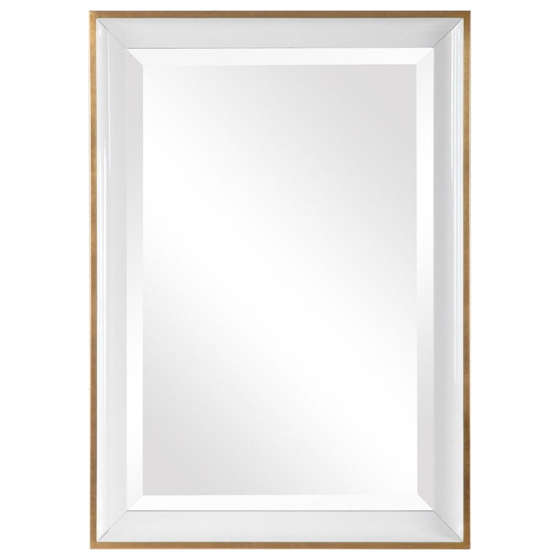 Vintage Rectangular Mirror in Gloss White Inner Frame Petite Gold Leaf Outer – Contemporary – Wall Mirrors – by Bailey Street Home