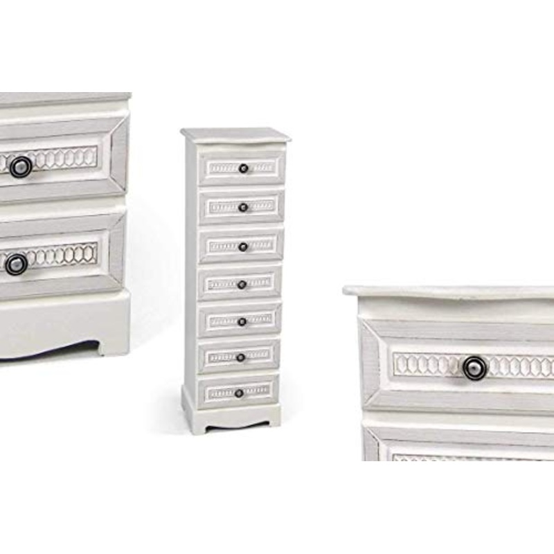 GICOS IMPORT EXPORT SRL Mobile cassettiera in Legno Colore Bianco Elegant 7 cassetti Maniglie in Metallo 29 * 23 * 89 cm Arredamento casa schabby Chic Tod 801136