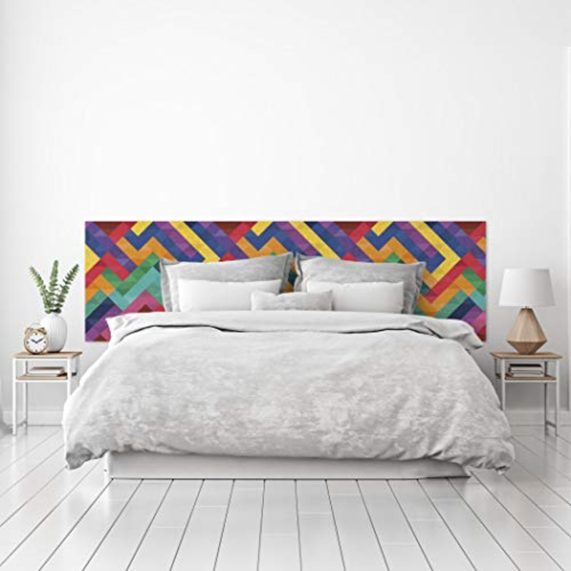Testiera per letto in PVC, decorativa, economica, motivo astratto con tessere di mosaico, multicolore, varie misure (200 x 60)