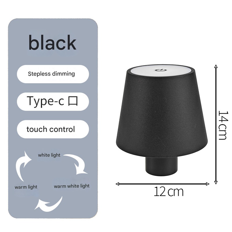 Smooth black Cordless LED Bottle Lamp – Rechargeable Touch-Control Table Light with 3 Color Modes for Bar & Home Decor